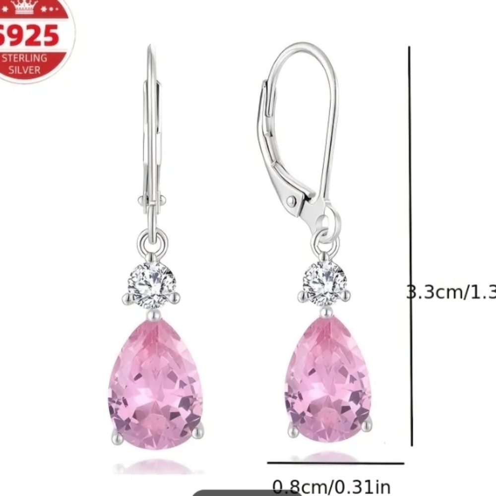 Elegant Pink Teardrop Sterling Silver Earrings - Picture 1 of 2